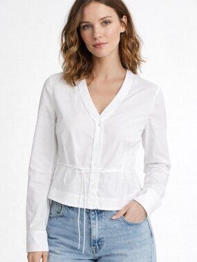 rag & bone White Cotton Button-Front Shirt with Waist Tie